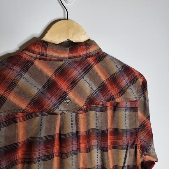 prAna Holstad Long Sleeve plaid Shirt with wooden snap button Western Style - Picture 5 of 9